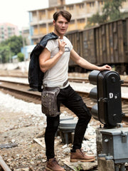 Cool Leather Belt Pouch Mens Fanny Pack Chest Bag One Shoulder Backpack for Men