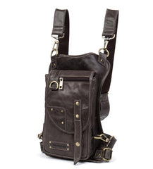 Cool Leather Belt Pouch Mens Fanny Pack Chest Bag One Shoulder Backpack for Men