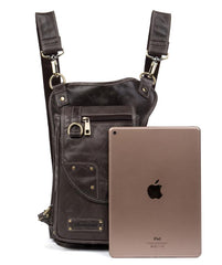 Cool Leather Belt Pouch Mens Fanny Pack Chest Bag One Shoulder Backpack for Men