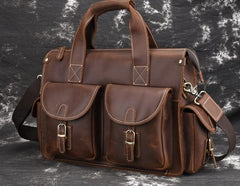 Cool Leather Briefcase 14inch Laptop Handbag Work Bag Travel Bag For Men