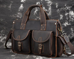 Cool Leather Briefcase 14inch Laptop Handbag Work Bag Travel Bag For Men