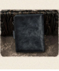 Cool Leather Brown Men's Zipper billfold Small Wallet Bifold Wallet Multi-Card Wallet For Men