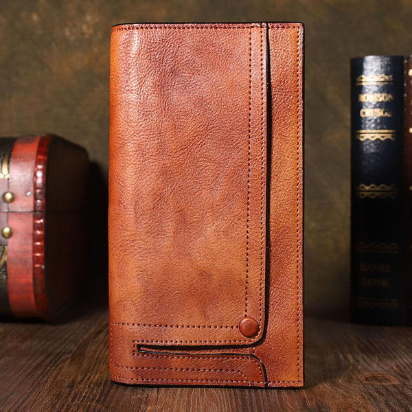 Cool Leather Brown Mens Long Wallet Gray Buckled Long Wallet Bifold Clutch Walle DM01781046
