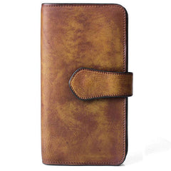 Cool Brown Leather Mens Long Wallet Buckled Long Wallet Trifold Gray Clutch Wallet for Men