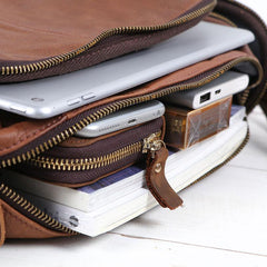 Cool Leather Brown Mens Messenger Bags Vintage Shoulder Bag  for Men