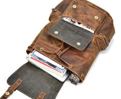 Cool Leather Black Coffee Mens Satchel Backpacks Travel Backpack 14inch Laptop Backpack for Men