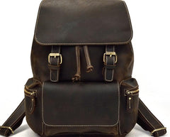 Cool Leather Black Coffee Mens Satchel Backpacks Travel Backpack 14inch Laptop Backpack for Men