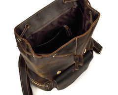 Cool Leather Black Coffee Mens Satchel Backpacks Travel Backpack 14inch Laptop Backpack for Men