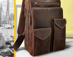 Cool Leather Dark Brown Mens Laptop Backpacks Vintage School Backpack Backpack Bag for Men