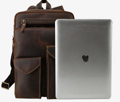 Cool Leather Dark Brown Mens Laptop Backpacks Vintage School Backpack Backpack Bag for Men