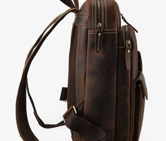 Cool Leather Dark Brown Mens Laptop Backpacks Vintage School Backpack Backpack Bag for Men