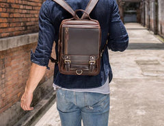 Cool Leather Coffee Mens Backpack Vintage School Backpack Laptop Backpack for Men