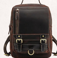 Cool Leather Coffee Mens Backpack Vintage School Backpack Laptop Backpack for Men