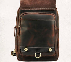 Cool Leather Coffee Mens Backpack Vintage School Backpack Laptop Backpack for Men