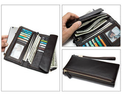 Cool Leather Long Wallet for Men Black Envelope Wallet Wristlet Clutch Wallet For Men