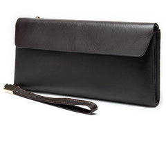 Cool Leather Long Wallet for Men Black Envelope Wallet Wristlet Clutch Wallet For Men