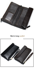 Cool Leather Long Wallet for Men Black Envelope Wallet Wristlet Clutch Wallet For Men