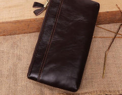 Cool Leather Long Wallet for Men Vintage Double Zipper Long Wallet for Men
