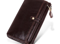 Cool Leather Long Wallet for Men Vintage Double Zipper Long Wallet for Men