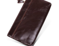 Cool Leather Long Wallet for Men Vintage Double Zipper Long Wallet for Men