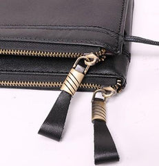 Cool Leather Long Wallet for Men Vintage Double Zipper Long Wallet for Men