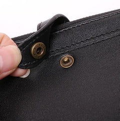 Cool Leather Long Wallet for Men Vintage Double Zipper Long Wallet for Men