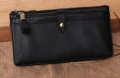 Cool Leather Long Wallet for Men Vintage Double Zipper Long Wallet for Men