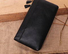 Cool Leather Long Wallet for Men Vintage Double Zipper Long Wallet for Men