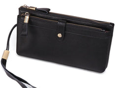 Cool Leather Long Wallet for Men Vintage Double Zipper Long Wallet for Men