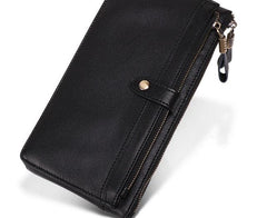 Cool Leather Long Wallet for Men Vintage Double Zipper Long Wallet for Men
