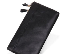 Cool Leather Long Wallet for Men Vintage Double Zipper Long Wallet for Men
