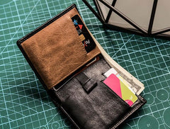 Cool Leather Men Slim Small Wallet Bifold billfold Wallet for Men