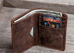 Cool Leather Men Slim Small Wallet Bifold Vintage billfold Wallet for Men