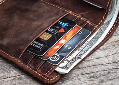 Cool Leather Men Slim Small Wallet Bifold Vintage billfold Wallet for Men