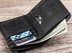Cool Leather Men Slim Small Wallet Bifold Vintage billfold Wallet for Men