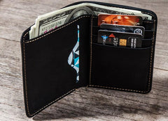 Cool Leather Men Slim Small Wallet Bifold Vintage billfold Wallet for Men