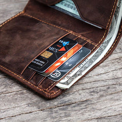 Cool Leather Men Slim Small Wallet Bifold Vintage billfold Wallet for Men
