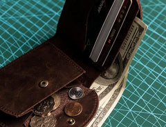 Cool Leather Men Small Wallet Bifold Vintage billfold Wallet for Men