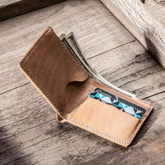 Cool Leather Men Small Wallet Bifold Vintage billfold Wallet for Men