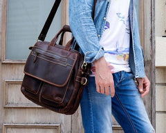 Cool Leather Men Vintage Briefcase Work Bag Handbag Shoulder Bags For Men