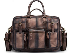 Cool Leather Men Vintage Briefcase 14inch Work Bags Handbag Shoulder Bags For Men