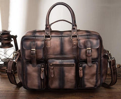 Cool Leather Men Vintage Briefcase 14inch Work Bags Handbag Shoulder Bags For Men