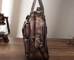 Cool Leather Men Vintage Briefcase 14inch Work Bags Handbag Shoulder Bags For Men