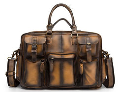 Cool Leather Men Vintage Briefcase 14inch Work Bags Handbag Shoulder Bags For Men