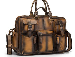 Cool Leather Men Vintage Briefcase 14inch Work Bags Handbag Shoulder Bags For Men
