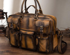 Cool Leather Men Vintage Briefcase 14inch Work Bags Handbag Shoulder Bags For Men