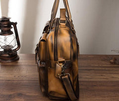 Cool Leather Men Vintage Briefcase 14inch Work Bags Handbag Shoulder Bags For Men