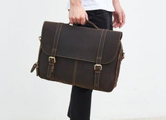 Leather Mens Vintage Large Brown Messenger Bag Laptop Shoulder Bag for Men