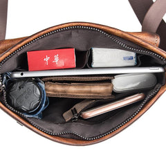 Cool Leather Men's 10 inches Courier Bag Brown Small Vertical Messenger Bag Brown Side Bag For Men