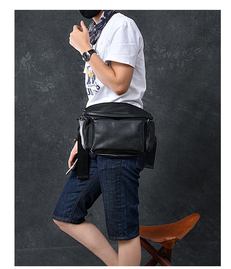 Cool Black Leather Chest Bag Mens Cool Sling Bag Black Crossbody Pack